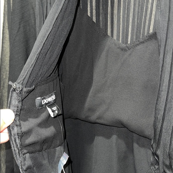 Express Mock Neck Long Sleeve Pleated Waist Tiered Ruffle Mini Dress - Picture 6 of 6